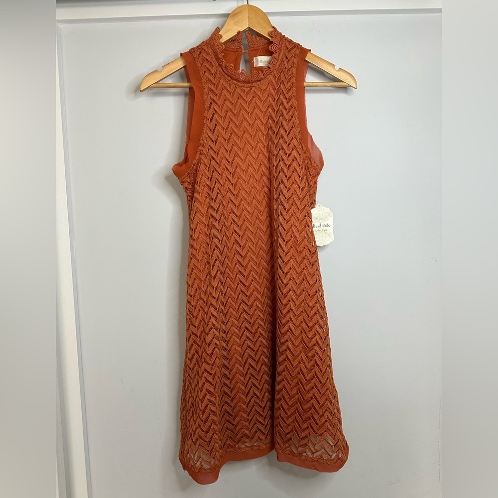 Altar'd State Womens Shift Dress Rust Orange Chevron Crochet Knit NWT‎